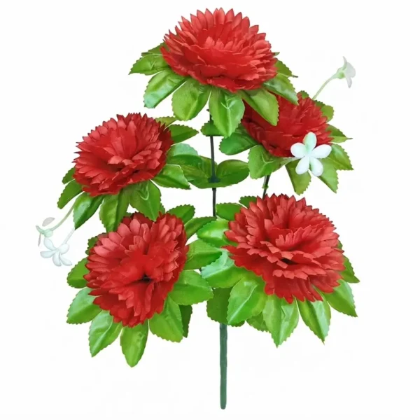 FLOR ARTIFICIAL 5 PIMPOLLOS CON HOJAS VERDES JFY-1320-ROJO FLOR ARTIFICIAL 5 PIMPOLLOS CON HOJAS VERDES