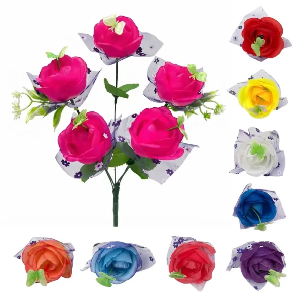 RAMO ARTIFICIAL CON DETALLE DE MALLA ESTAMPADA Y MARIPOSAS