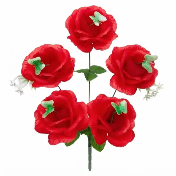 RAMO ARTIFICIAL DE 5 ROSAS CON MARIPOSAS VERDES JFY-2141-ROJO RAMO ARTIFICIAL DE 5 ROSAS CON MARIPOSAS VERDES