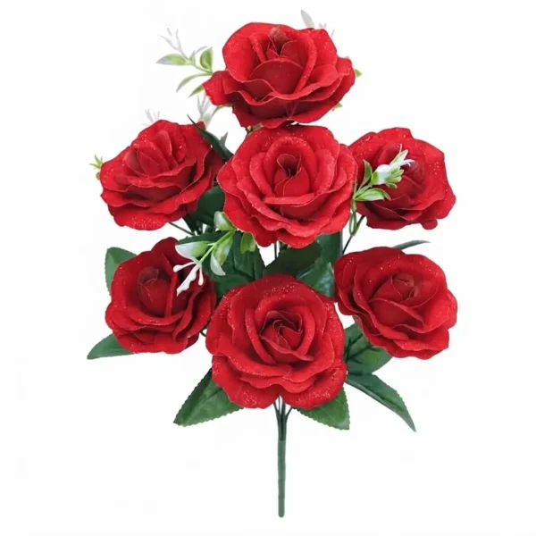 RAMO DE ROSAS ARTIFICIALES CON BRILLO JFY-2148-ROJO RAMO DE ROSAS ARTIFICIALES CON BRILLO
