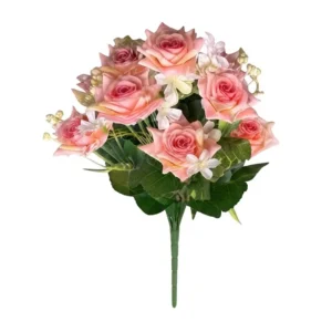 RAMO ROSAS CON PEQUEÑAS FLORES BLANCAS JFY-2317-ROSA PALIDO RAMO ROSAS CON PEQUEÑAS FLORES BLANCAS