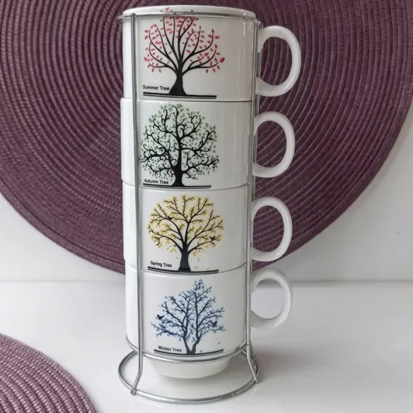 TAZA X 4 POCILLO APLILABLE PORCELANA CON SOPORTE ARBOL CORAZON-2 TAZA X 4 POCILLO APLILABLE PORCELANA CON SOPORTE ARBOL CORAZON