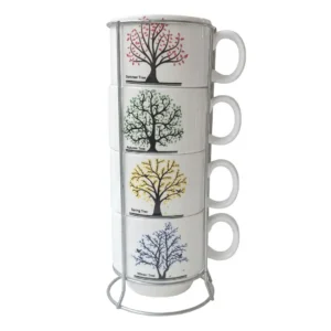 TAZA X 4 POCILLO APLILABLE PORCELANA CON SOPORTE ARBOL CORAZON