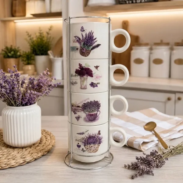 TAZA X 4 POCILLO APLILABLE PORCELANA CON SOPORTE LAVANDA 4939243 TAZA X 4 POCILLO APLILABLE PORCELANA CON SOPORTE LAVANDA 4939243
